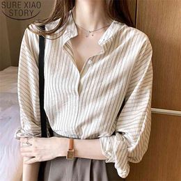 Fashion Striped Shirt Women Summer Long Sleeve Office Lady Thin Sunscreen s and Blouses Tops 11391 210506