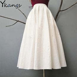 While Wild French Big Swing Skirts Women Vintage Spring Summer High-Waist Long Korean Harajuku Gentle Midi 210421