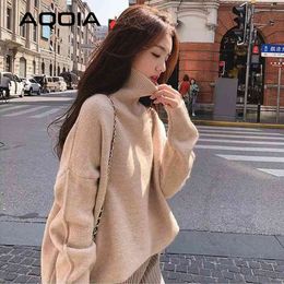 Winter Women Loose Lazy Thick 's Sweaters Turtlenck Long Sweater Knitted Pullover Autumn Female Tops 210521