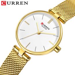 Curren Stainless Steel Mesh Strap Watches Women's Quartz Watch Gold Bracelet Wristwatch Female Clock Ladies Dress Watch 9038 Q0524