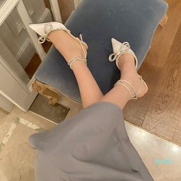 Dress Shoes Comemore Spring Autumn Women's Fashion Butterfly-Knot Narrow Band Bling Patchwork Cross-Tied Crystal Pointed Toe Pumps