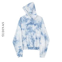 Yedians Japanese Streetwear Hoodie Women Clothes Tie Dye Printed Casual Long Sleeve Hooded Sweatshirt Harajuku Winter 210527