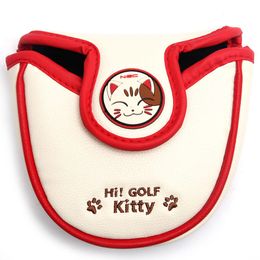 Cartoon Cat Embroidery PU Leather Golf Club Headcover Mid Mallet Putter Covers