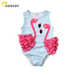 6M-4Y Summer Toddler Kid Baby Girls Swimsuit Pink Flamingo Swimwear Bathing Suit Beachwear Costumes 210515