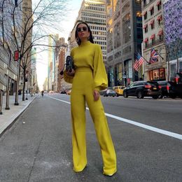 Women's Jumpsuits & Rompers 2022 Explosion Models European And American Solid Colour Turtleneck Halter Long Sleeve Casual Jumpsuit Trousers