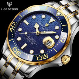 2021 Lige New Fashion Mens Mechanical Watches Automatic Tourbillon 316l Steel Watch Men Waterproof Date Clocks Man Reloj Hombre Q0524