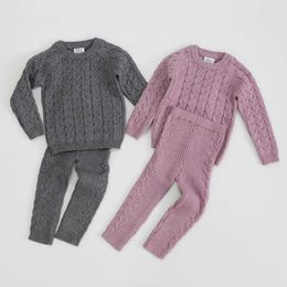 Infant Baby Boys Girls Knit Base Shirt Long Sleeve Top + Pants Clothing Sets Autumn Winter Kids Pure Color Boy Girl Suit Clothes G1023