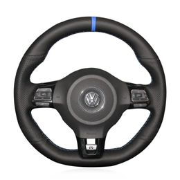 Top Leather Steering Wheel Hand-stitch on Wrap Cover For VolksWagen Golf 6 MK6 Polo Scirocco R Passat CC 2010