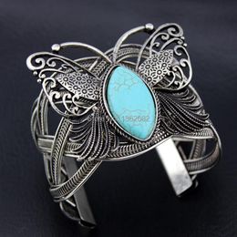 Exaggerated Women Ladies Antique Silver Plated Butterfly Stone Bracelet Beautiful Gift MB190 Bangle