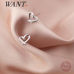 WANTME 925 Sterling Silver Hollow Chic Sweet Romantic Love Heart Small Stud Earrings for Women Fashion Korean Teen Party Jewelry 210507