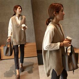 V neck Girls Pullover vest sweater Autumn Winter Short Knitted Women Sweaters Vest Sleeveless Warm Sweater Casual oversize 211018