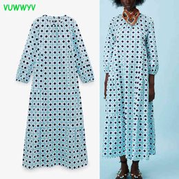 Dress Blue Geometric Print Plus Size Maxi es Woman Summer Ruffle Party African Women Long Sleeve Vestido 210430
