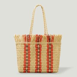 Shopping Bags Tassel Candy Casual Women Handbags Straw Woven Striped Ladies Tote Summer Beach Female Top Handle Bag Girls Shoulder Spring 220318