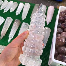 Novelty Items Natural Clear Crystal Wenchang Tower Point Stone Mineral Healing Home Fengshui Decoration Collection