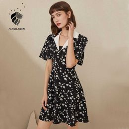 FANSILANEN Vintage floral print balck dress Women batwing sleeve slim sexy boho Summer elegant party mini shirt 210607