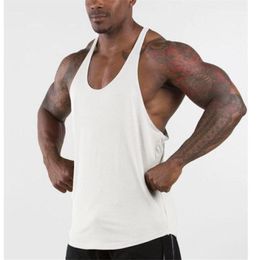 Men's Tank Tops Bodybuilding Stringer Top Men Cotton Gym Sleeveless Shirt Fitness Vest Y Back Singlet Sportswear Workout Tanktop
