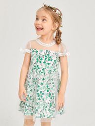 Toddler Girls Floral Print Guipure Lace Trim Mesh Dress SHE