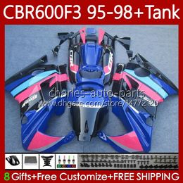 Fairings +Tank For HONDA CBR 600 600F3 CBR600 F3 FS CC 1997 1998 1995 1996 Body 64No.111 CBR600F3 600CC 600FS 95-98 CBR600-F3 CBR600FS Blue pink 97 98 95 96 Bodywork Kit