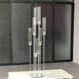 American popular sell 8 9 10 arms clear acrylic crystal decorative wedding candle sticks for wedding Centrepiece senyu809
