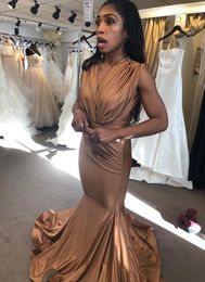 Gold Sleeveless Bridesmaid Dress Mermaid V Neck Satin Spring Summer Garden Wedding Guest Maid of Honor Gown Tailor Made Plus Size Available