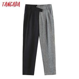 Tangada Fashion Women Patchwork Crop Suit Pants Trouserspockets Buttons Office Lady Pants Pantalon QB90 210609