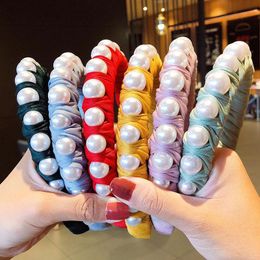 2021 Fashion Pearl Winding Headbands For Women Girls Solid Beads Bow Non-slip Tooth Hairbands Bezel Hair Hoop Hair Accessories