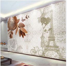 Custom photo wallpapers 3d murals wallpaper European retro building iron tower TV background wall paper for living room decoration