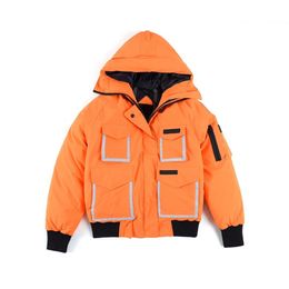 Men's Down Parkas Coats Puffer Jacket 2023 Outdoor Reflective Short Mid-length Warm Black Orange XS-2XL