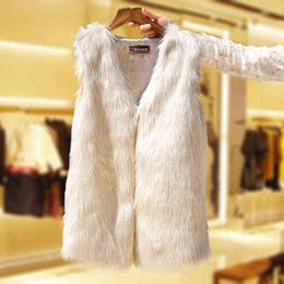 Women's Fur Imitation Fur Vest Medium Length Vest In The Long Spot Vest Winter Coats Women Fur Coat 211213