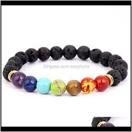 Beaded Strands Bracelets 7 Men Black Lava Healing Balance Beads Reiki Chakra Buddha Prayer Natural Stone Yoga Bracelet Wo