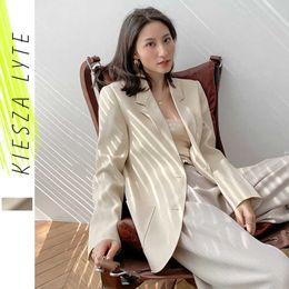 Vintage Solid Beige Blazer Women Outfit Comfortable Pockets Office Lady Suit Jacket Female Outerwear Chic Blazers 210608