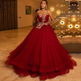 Elegant Wine Red Evening Dresses One shoulder sweetheart Puffy Tulle vestaglia donna Ball Gowns Beaded applique Long Prom Gown Lace Up Robe De Soiree