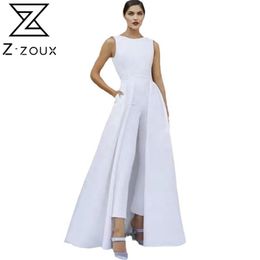 Women Jumpsuit Temperament White Rompers Womens Sleeveless High Waist Long s Plus Size Summer 210513