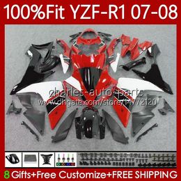 OEM Bodywork 100%Fit For YAMAHA YZF-R1 YZF1000 YZF R 1 1000 CC 07-08 MOTO Body 91No.14 YZF R1 1000CC YZFR1 07 08 YZF-1000 2007 2008 Injection mold Fairing Kit red white blk