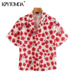 Women Fashion Floral Print Button-up Blouses Lapel Collar Short Sleeve Loose Female Shirts Chic Tops 210420