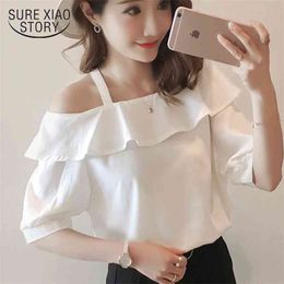 summer women blouse shirt fashion chiffon ladies clothing causal short sleeve solid white Colour loose top 0342 40 210506