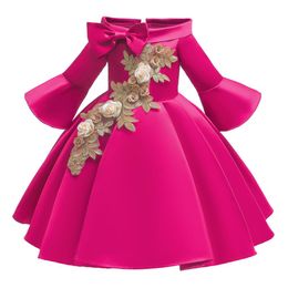 Kids Christmas Dresses For Girls Princess Flower Wedding Dress Children Formal Evening Party Pure Red