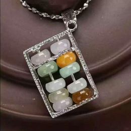 Fine Jewellery Natural Feicui Jade 925 Silver Abacus Beads Necklace Pendant for Fashion Charm Women Gifts