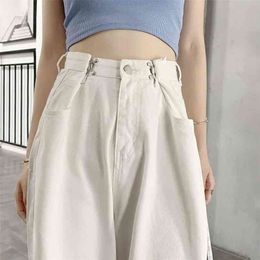 Spring White Plus Size High Waist Jeans Streetwear Wide Leg Pant's Fashion Trousers Full Length Loose Denim 210809