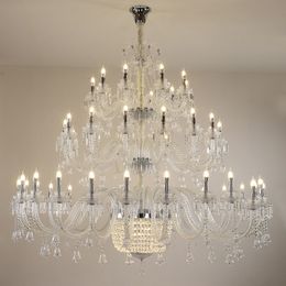 European style villa three-story transparent crystal chandeliers high-floor hotel lobby ceiling project candle chandelier duplex building lamps