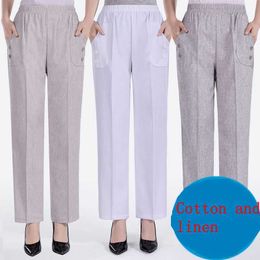 2020 Middle Aged and Old Women Spring Summer Pant Thin Elastic Waist Loose Cotton Mother Long Casual Trousers Plus Size XL-5XL Q0801