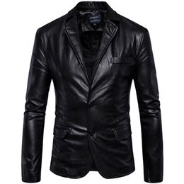 Classic Mens Business Casual Classic Simple Style Solid Colour Leather Jacket / High Quality Male PU Suit Blazers Coat 5xl