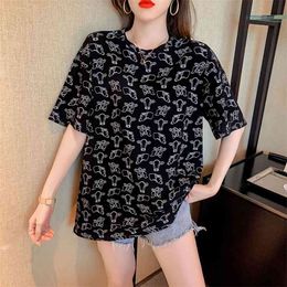 Summer Short Sleeve Fashion printing Mid-length Lady T-shirts Top T Shirt Ladies Womens Graphic Female Loose Tee 210507