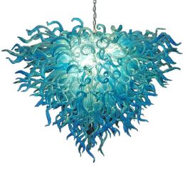 Italian Lamp Luxury Hand Blown Glass Chandelier Aqua Blue Modern Hanging Led 110-240v Pendant Lights House Decor Living Room 40 or 48 Inches