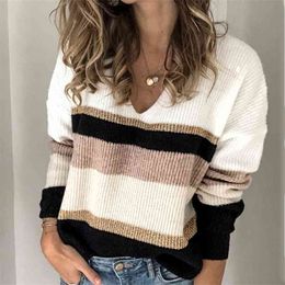 Foridol knitted sequined pink pullovers female vintage stripe v neck sweater autumn winter tops casual glitter sweater sueter 210415