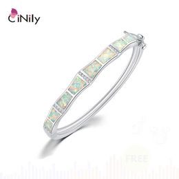Cinily Plus Size White & Blue Fire Opal Stone Cz Crystal Filled Bangles Silver Plated Bohemia Boho Vintage Luxury Jewelry Woman Q0720