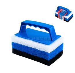 Blue Multi-function Handles Sponge Brush Kitchen Bathroom Cleaning Sponge Brush Plastic Handle Sponge Bath Bottom Bathtub Brush