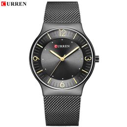 CURREN Top Brand Men Luminous Sport Watches Men's Thin Stainless Steel Quartz Watch Male Simple Analogue Clock Relogio Masculino 210517