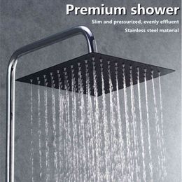 HH Stainless Steel Black Bathroom Rainfall Shower Head Wall Mount Bathroom Accessories Round & Square Multiple Sizes Options H1209