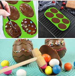 Hot 6 Cavity Easter Egg Shape Baking Moulds Tray Silicone Mold Dessert Silicone Cake Chocolate Baking Molds Silicone Bakeware Accessories DH8567
